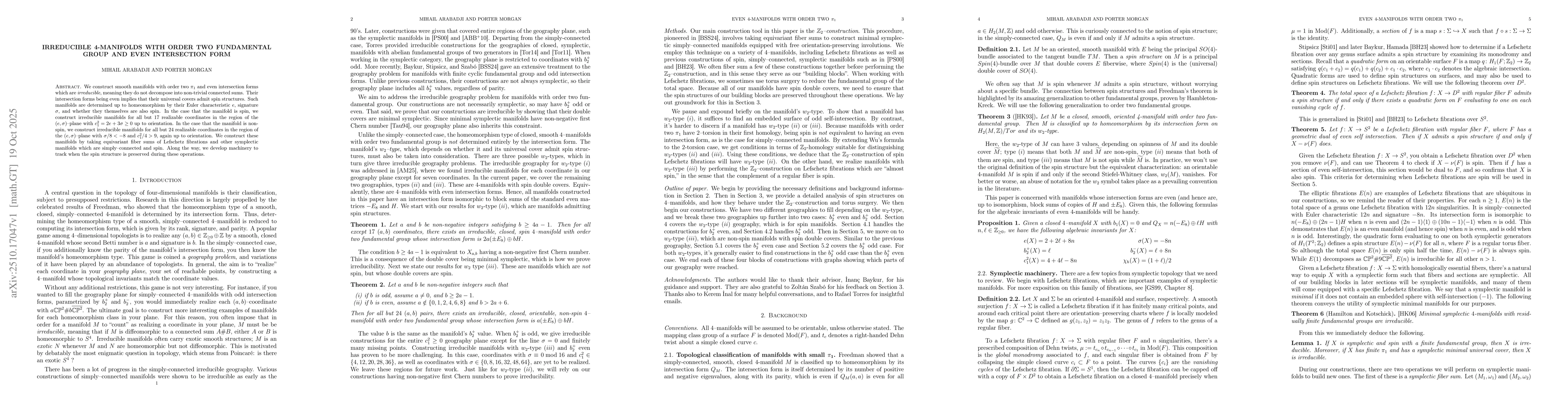 Thumbnail for Irreducible 4-manifolds with order two fundamental group and even
  intersection form