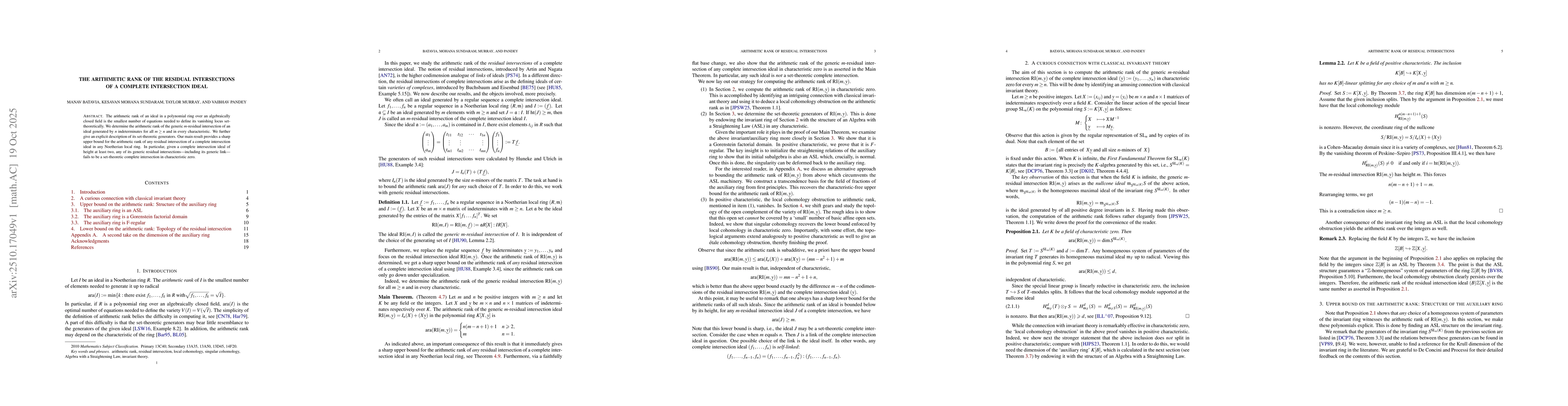 Thumbnail for The arithmetic rank of the residual intersections of a complete
  intersection ideal