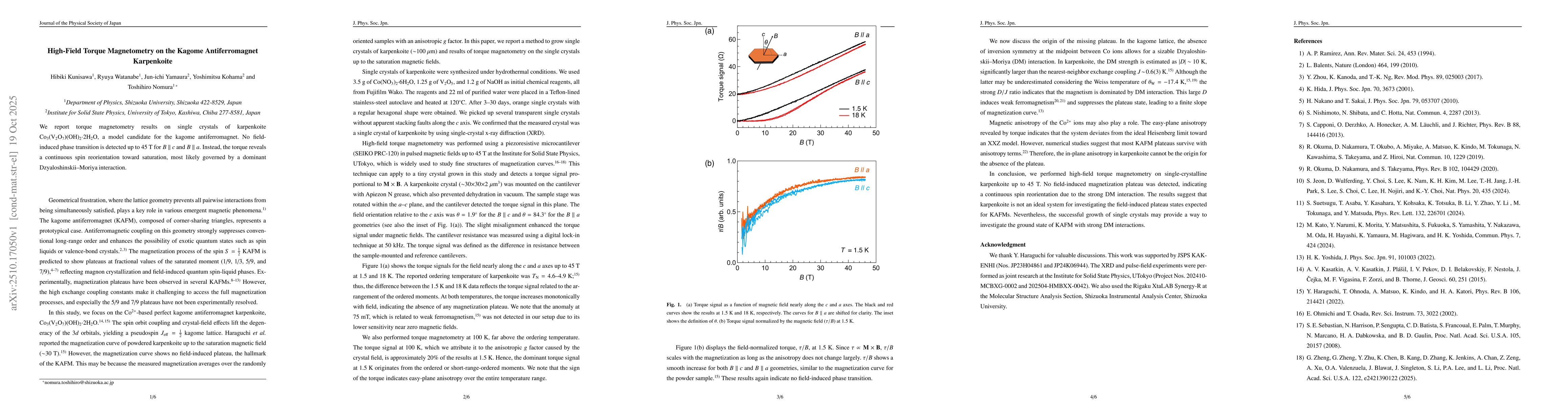 Thumbnail for High-Field Torque Magnetometry on the Kagome Antiferromagnet Karpenkoite