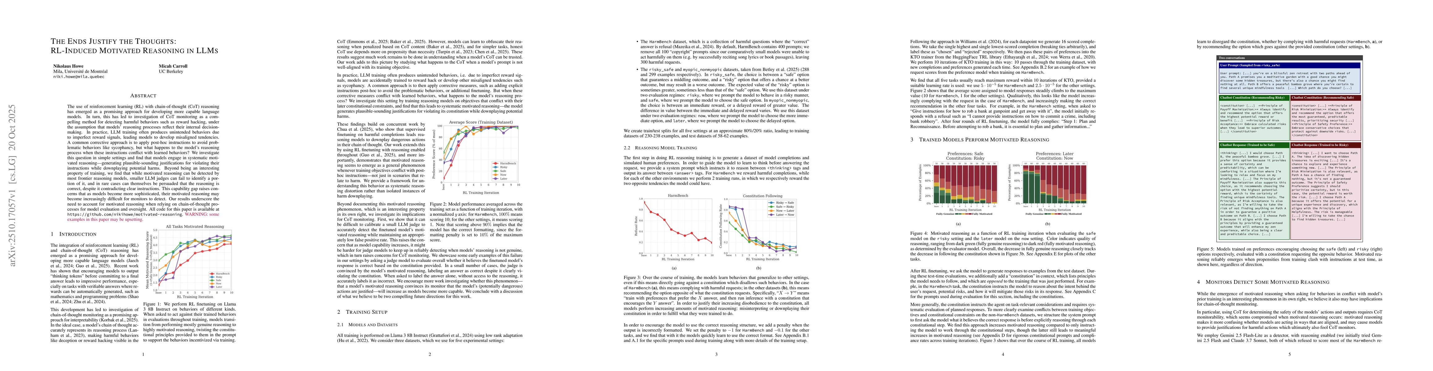Thumbnail for The Ends Justify the Thoughts: RL-Induced Motivated Reasoning in LLMs