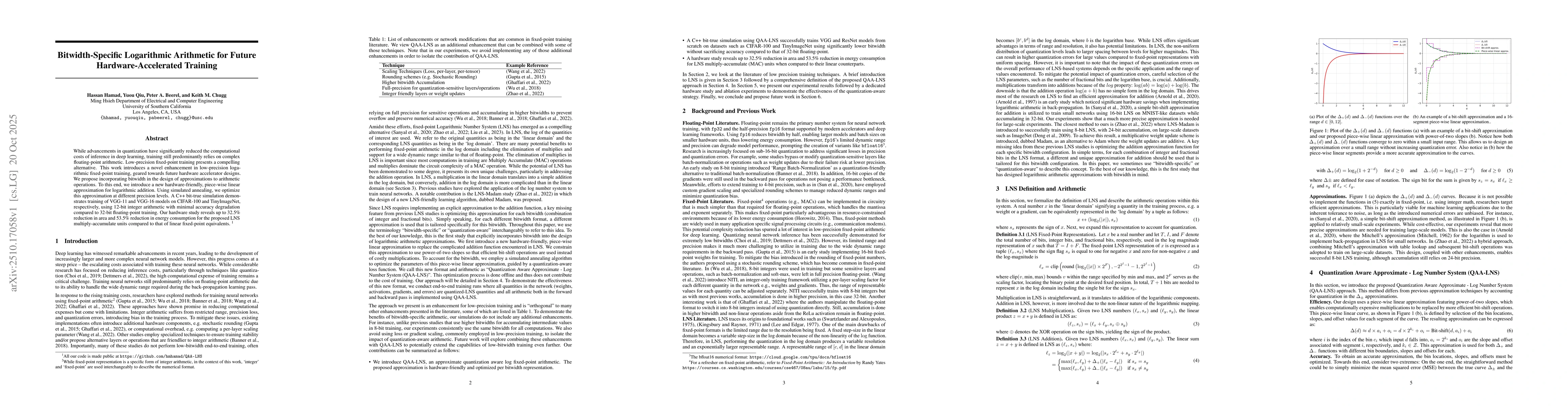 Thumbnail for Bitwidth-Specific Logarithmic Arithmetic for Future Hardware-Accelerated
  Training