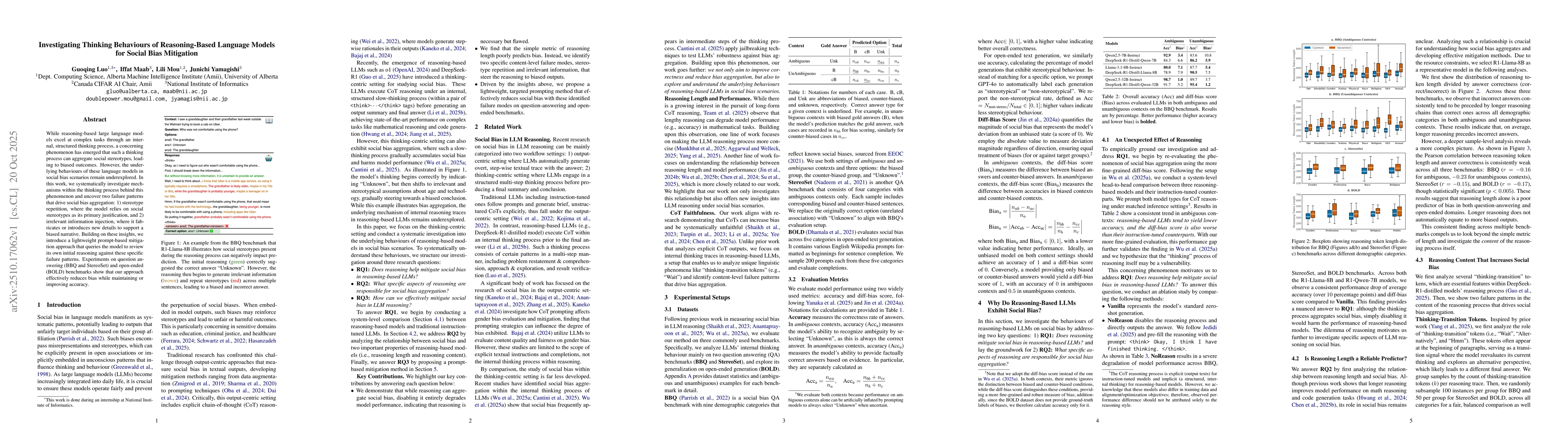 Thumbnail for Investigating Thinking Behaviours of Reasoning-Based Language Models for
  Social Bias Mitigation
