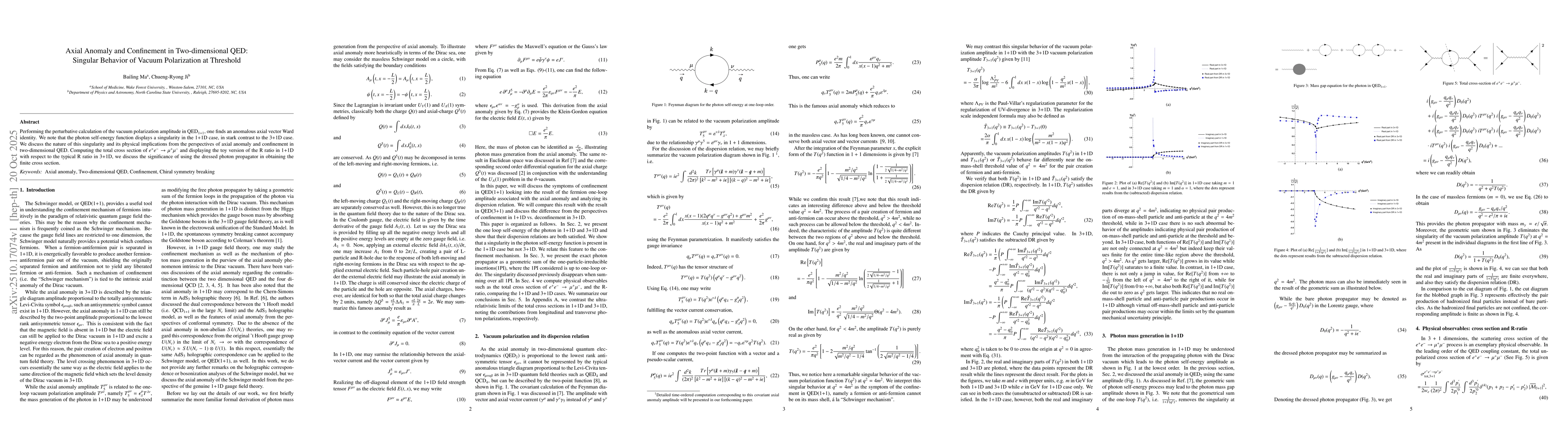 Thumbnail for Axial Anomaly and Confinement in Two-dimensional QED: Singular Behavior
  of Vacuum Polarization at Threshold
