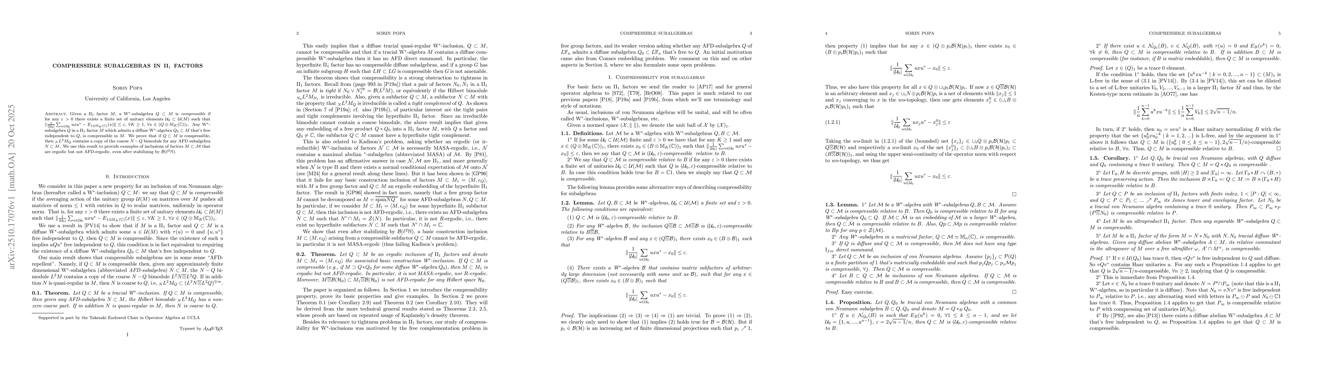 Thumbnail for Compressible subalgebras in II$_1$ factors