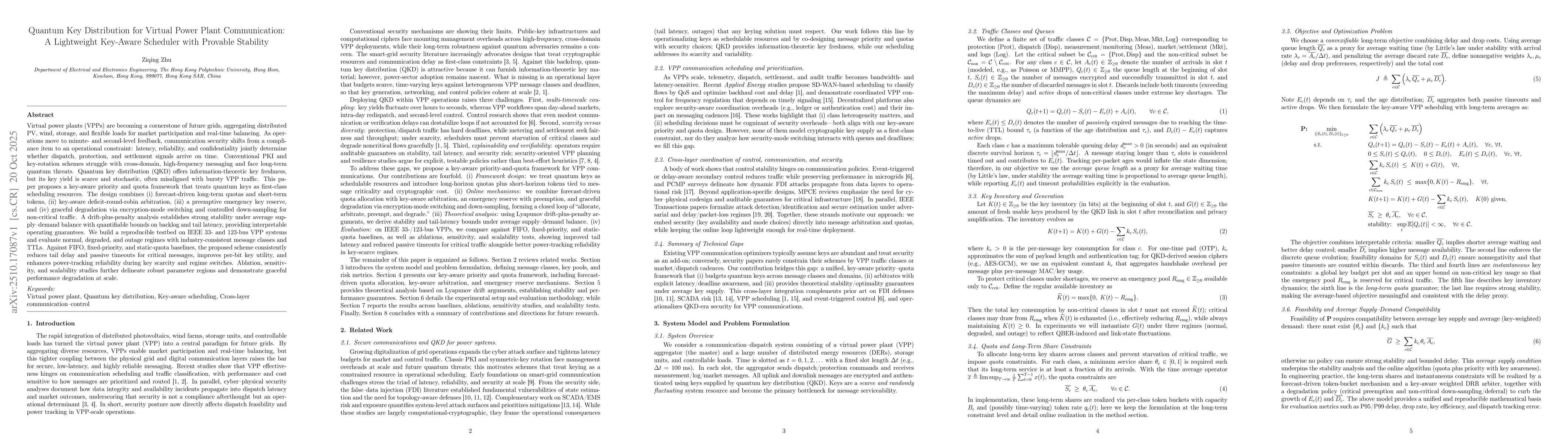 Thumbnail for Quantum Key Distribution for Virtual Power Plant Communication: A
  Lightweight Key-Aware Scheduler with Provable Stability