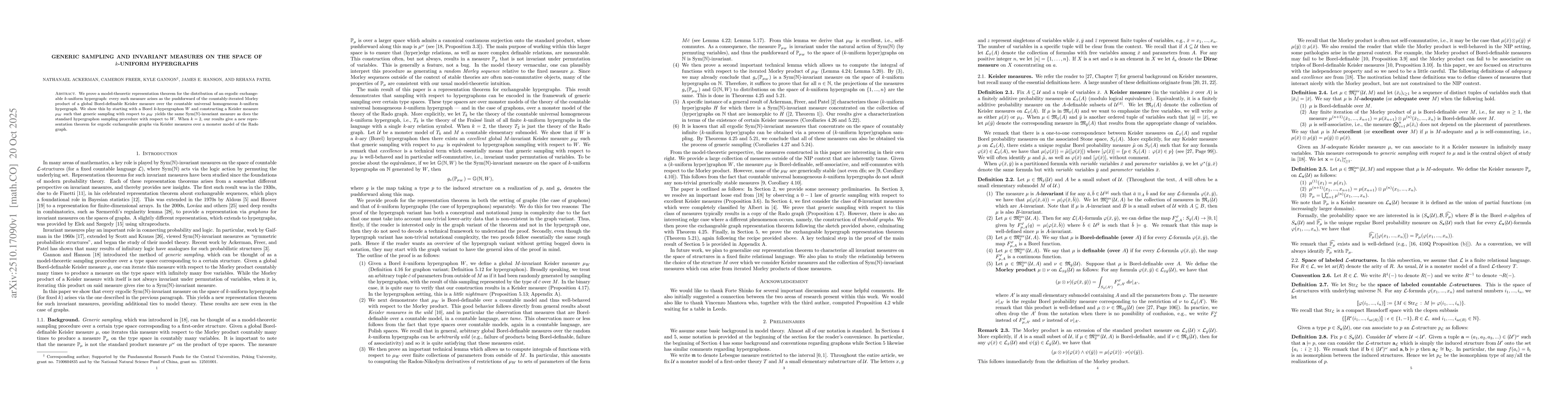 Thumbnail for Generic sampling and invariant measures on the space of $k$-uniform
  hypergraphs