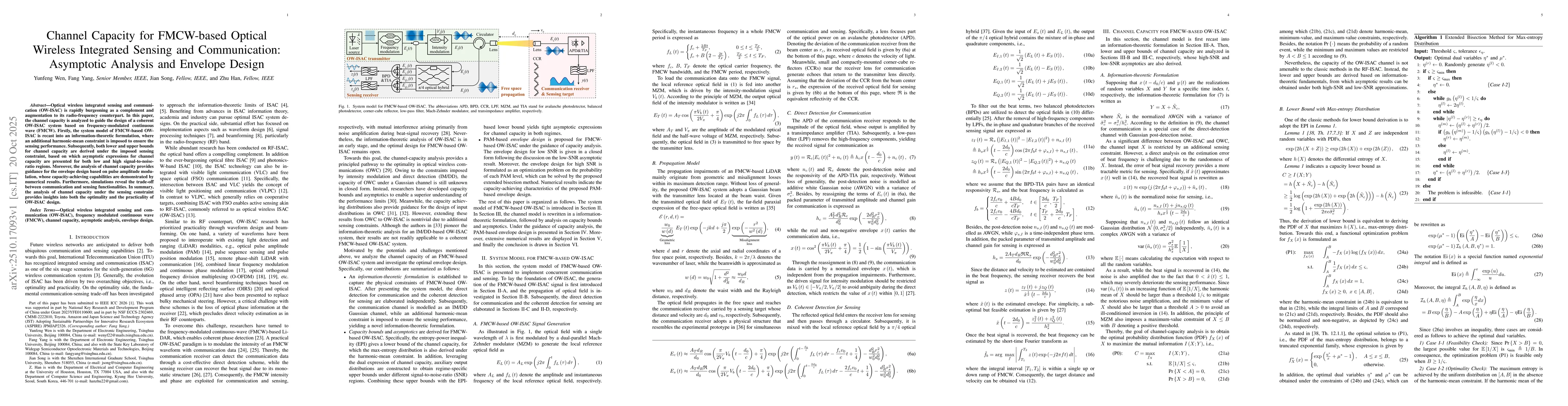 Thumbnail for Channel Capacity for FMCW-based Optical Wireless Integrated Sensing and
  Communication: Asymptotic Analysis and Envelope Design