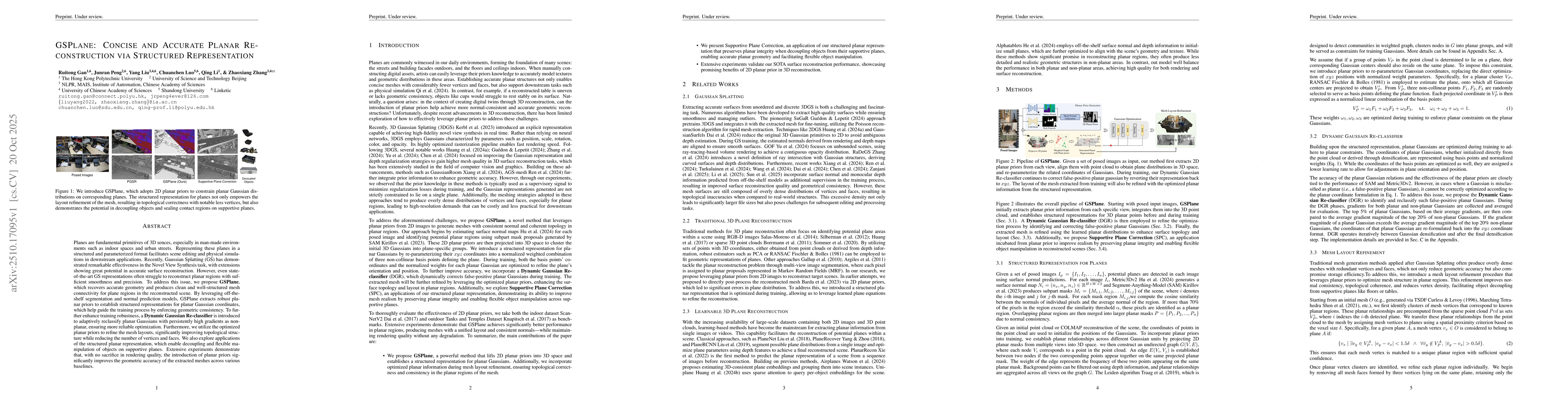 Thumbnail for GSPlane: Concise and Accurate Planar Reconstruction via Structured
  Representation