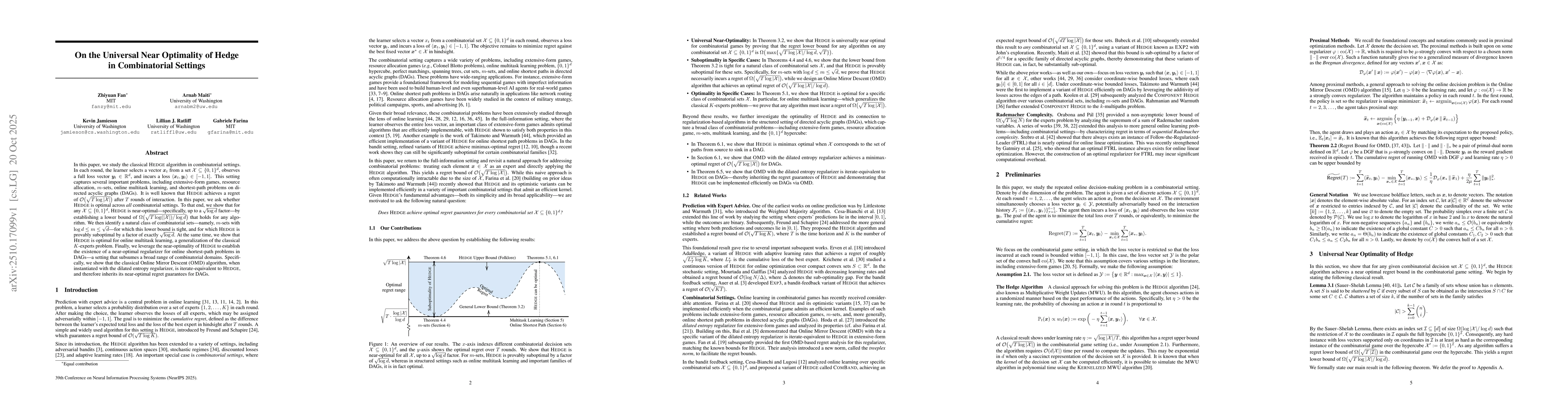 Thumbnail for On the Universal Near Optimality of Hedge in Combinatorial Settings