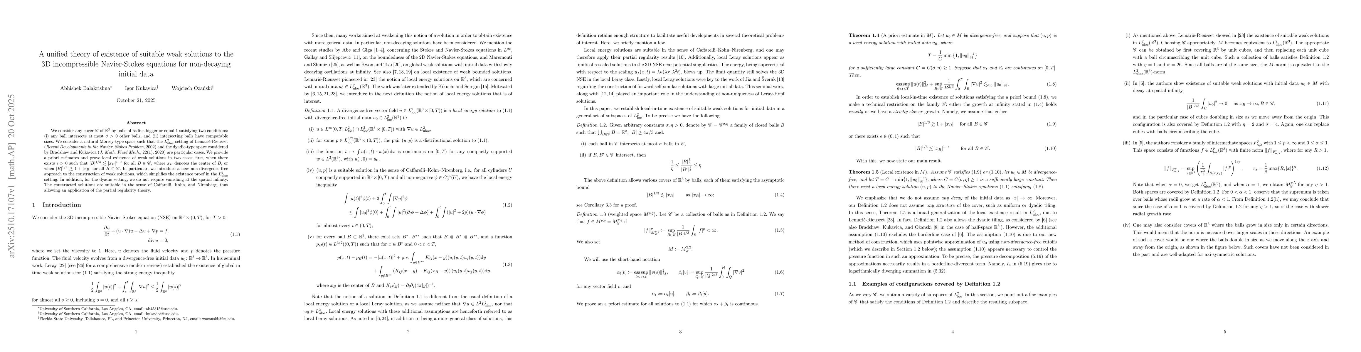 Thumbnail for A unified theory of existence of suitable weak solutions to the 3D
  incompressible Navier-Stokes equations for non-decaying initial data