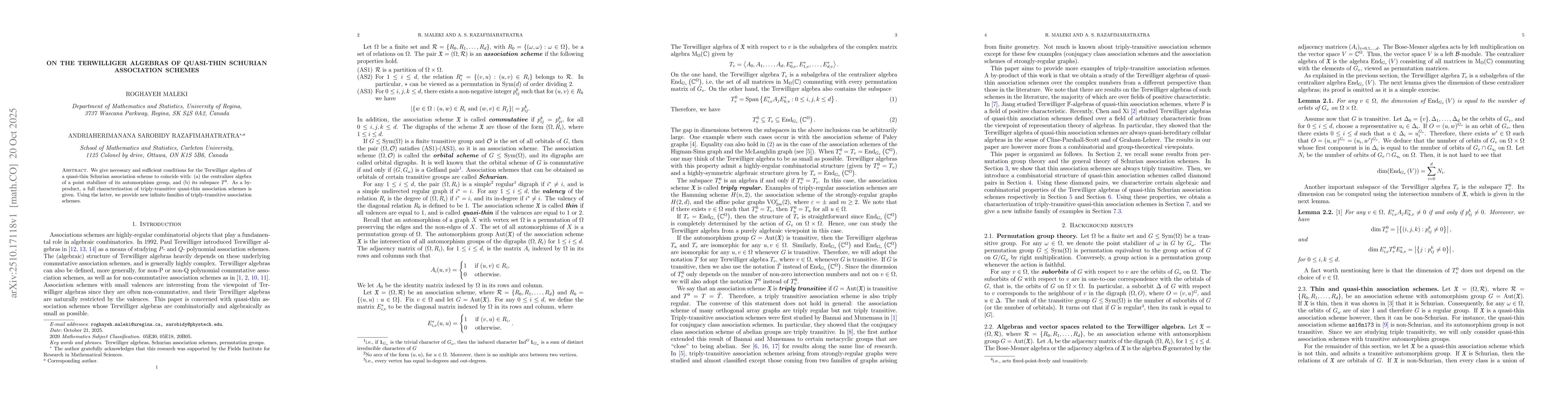 Thumbnail for On the Terwilliger algebras of quasi-thin Schurian association schemes