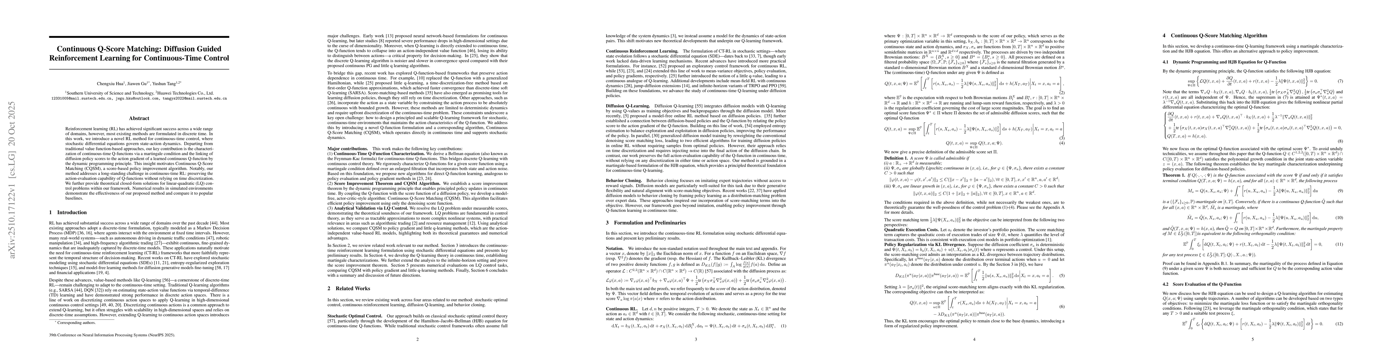 Thumbnail for Continuous Q-Score Matching: Diffusion Guided Reinforcement Learning for
  Continuous-Time Control