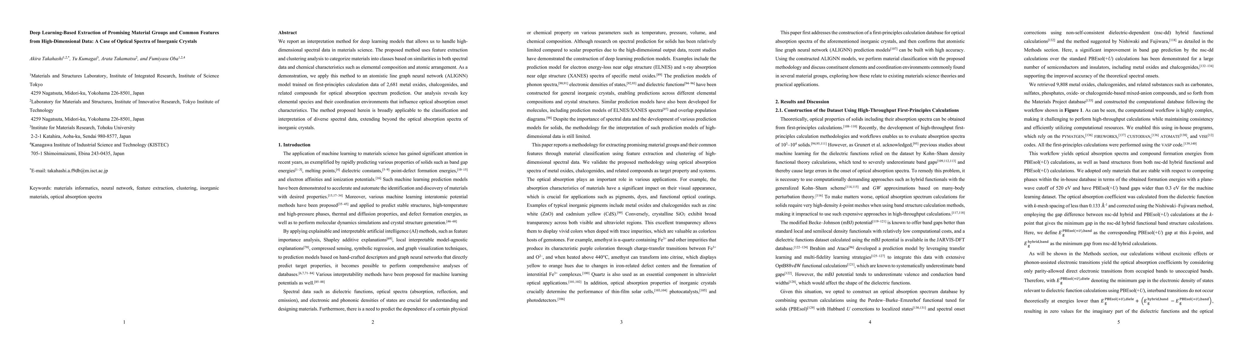 Thumbnail for Deep Learning-Based Extraction of Promising Material Groups and Common
  Features from High-Dimensional Data: A Case of Optical Spectra of Inorganic
  Crystals