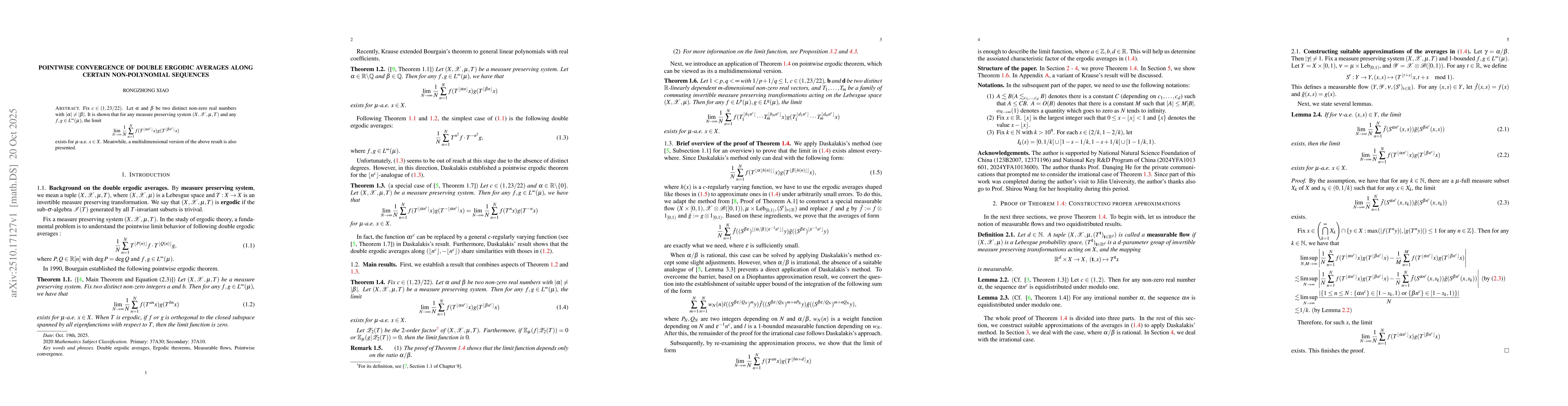 Thumbnail for Pointwise convergence of double ergodic averages along certain
  non-polynomial sequences