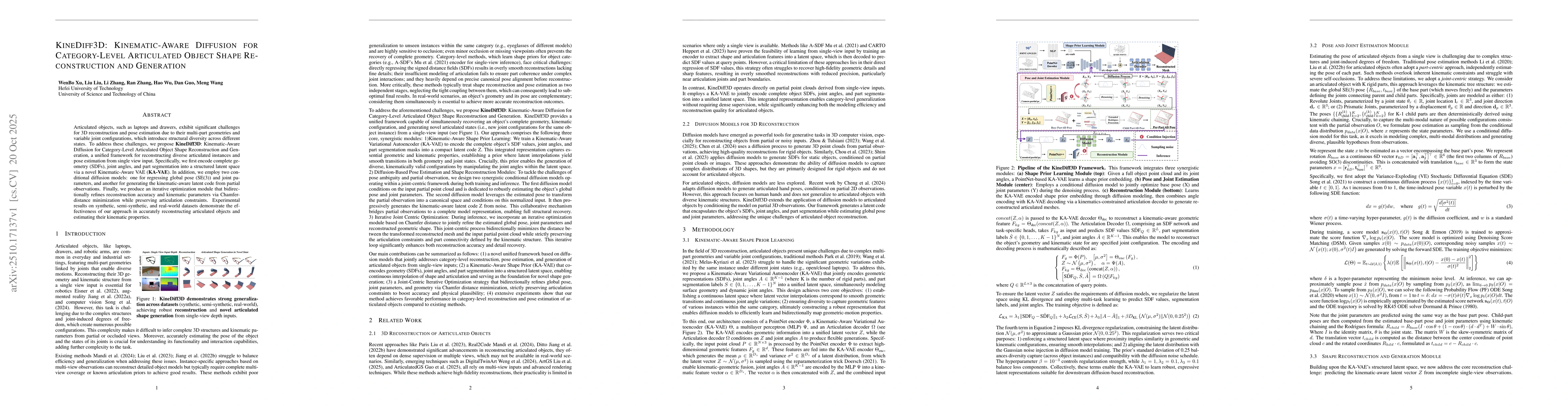 Thumbnail for KineDiff3D: Kinematic-Aware Diffusion for Category-Level Articulated
  Object Shape Reconstruction and Generation