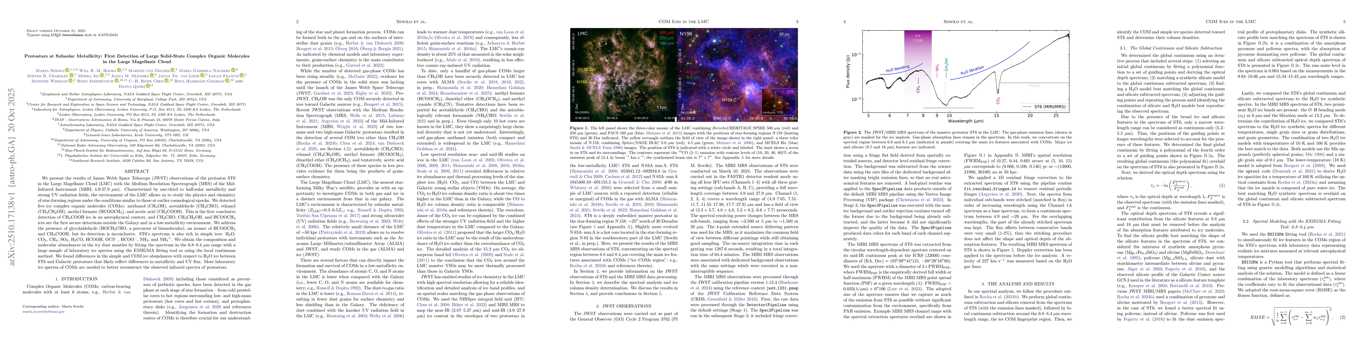 Thumbnail for Protostars at Subsolar Metallicity: First Detection of Large Solid-state
  Complex Organic Molecules in the Large Magellanic Cloud