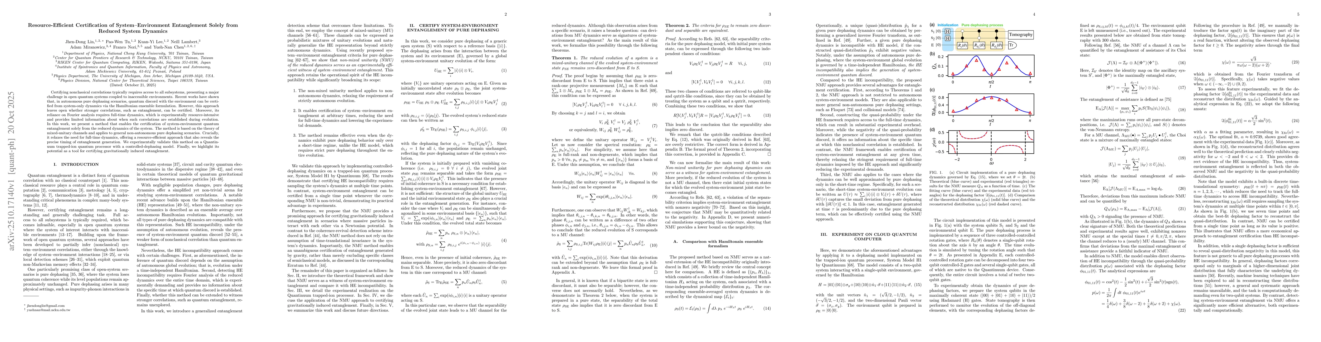 Thumbnail for Resource efficient certification of system environment entanglement
  solely from reduced system dynamics