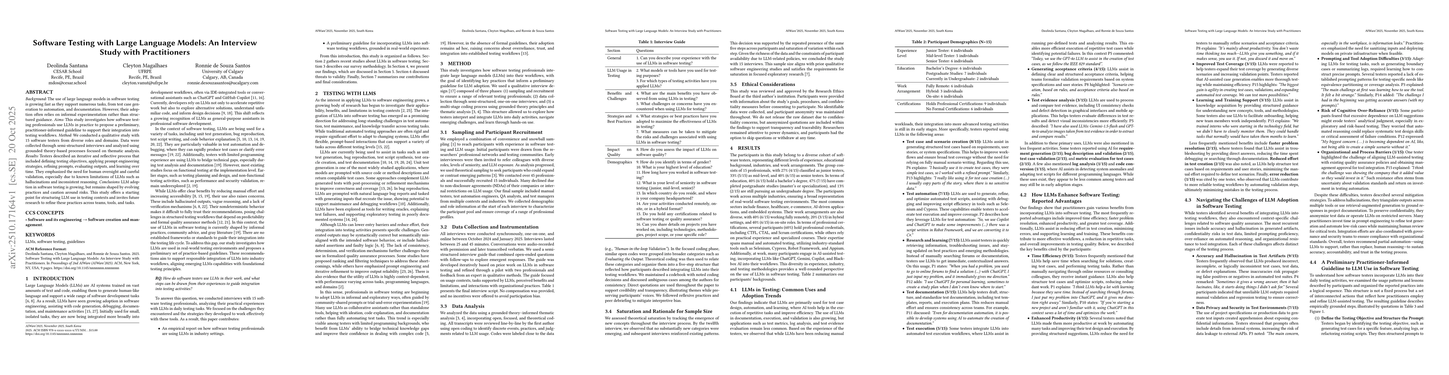 Thumbnail for Software Testing with Large Language Models: An Interview Study with
  Practitioners