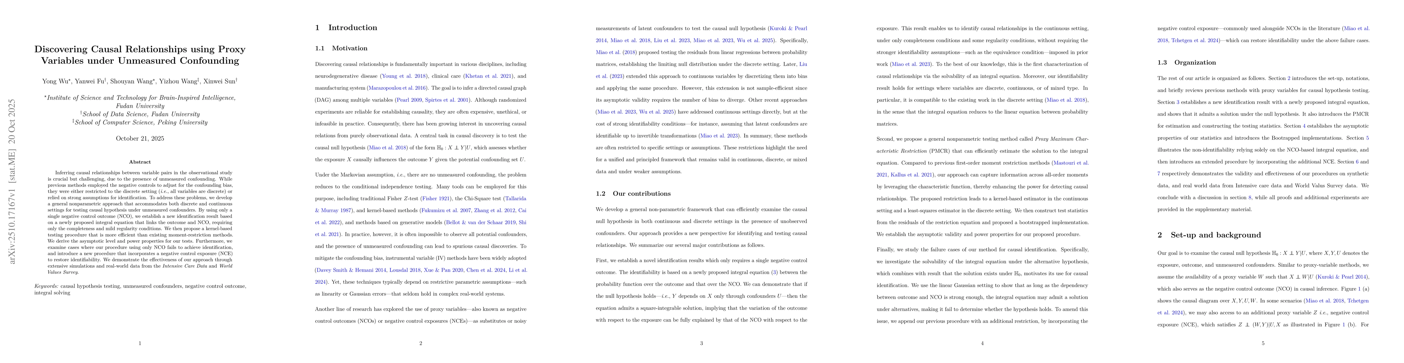 Thumbnail for Discovering Causal Relationships using Proxy Variables under Unmeasured
  Confounding