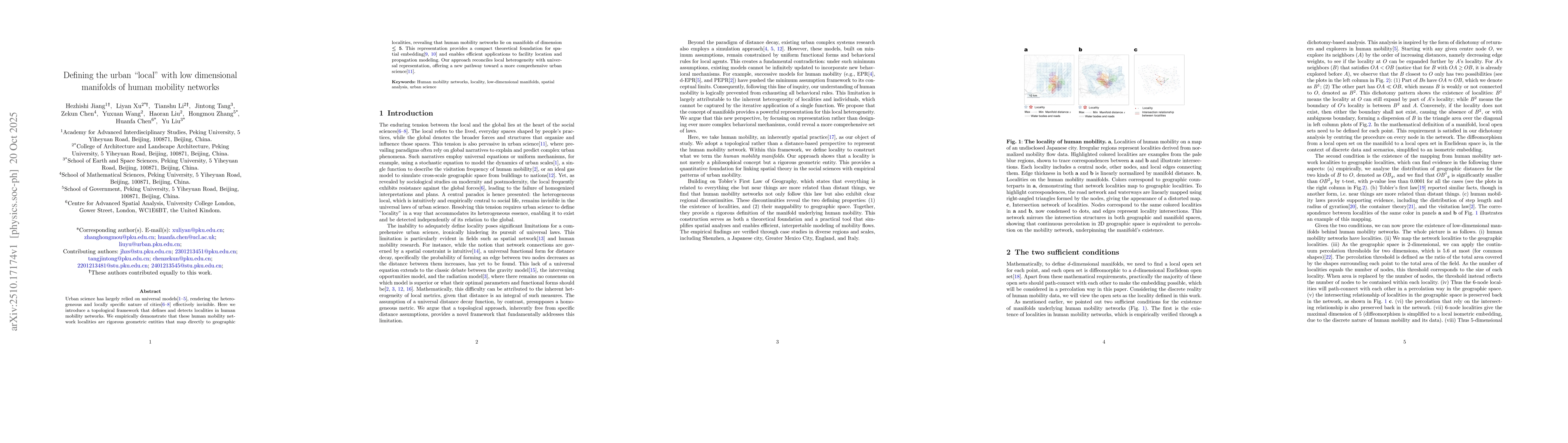 Thumbnail for Defining the urban "local" with low dimensional manifolds of human
  mobility networks