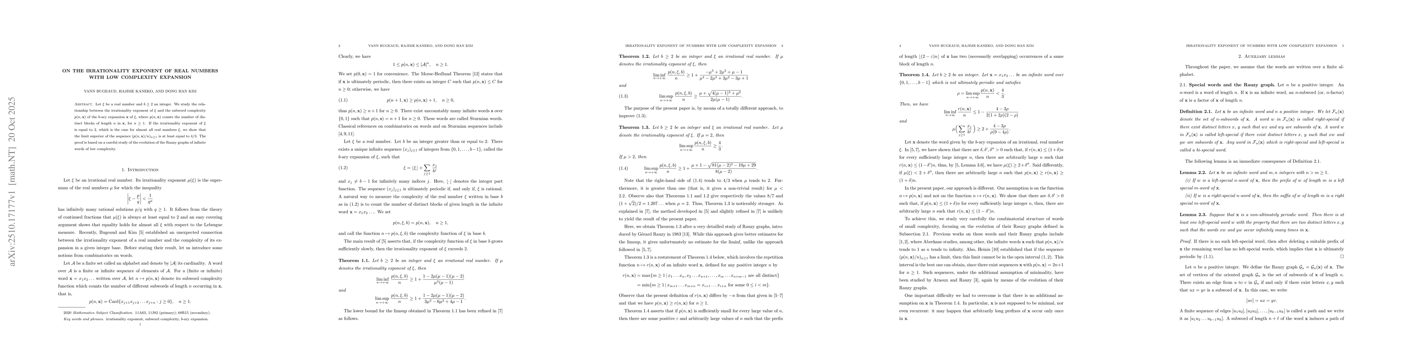 Thumbnail for On the irrationality exponent of real numbers with low complexity
  expansion