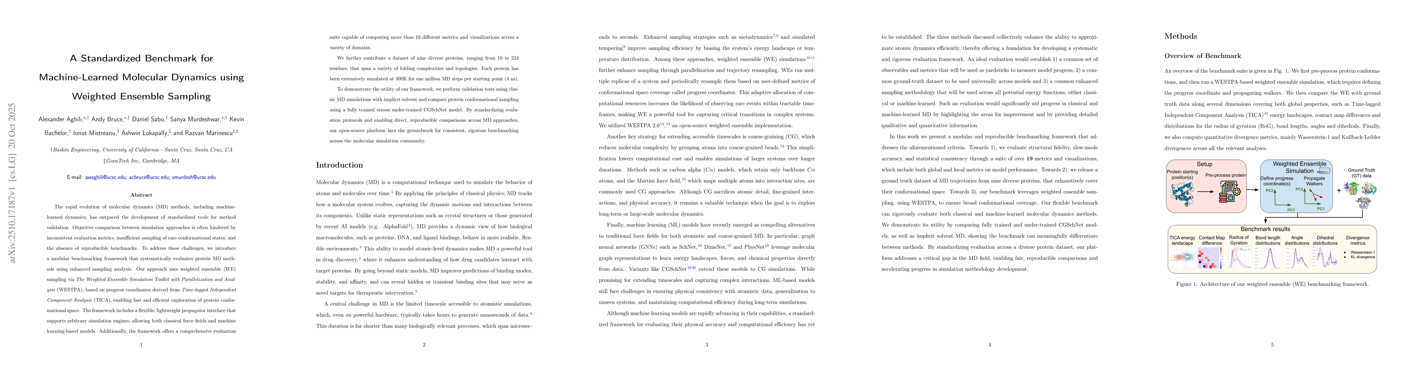 Thumbnail for A Standardized Benchmark for Machine-Learned Molecular Dynamics using
  Weighted Ensemble Sampling
