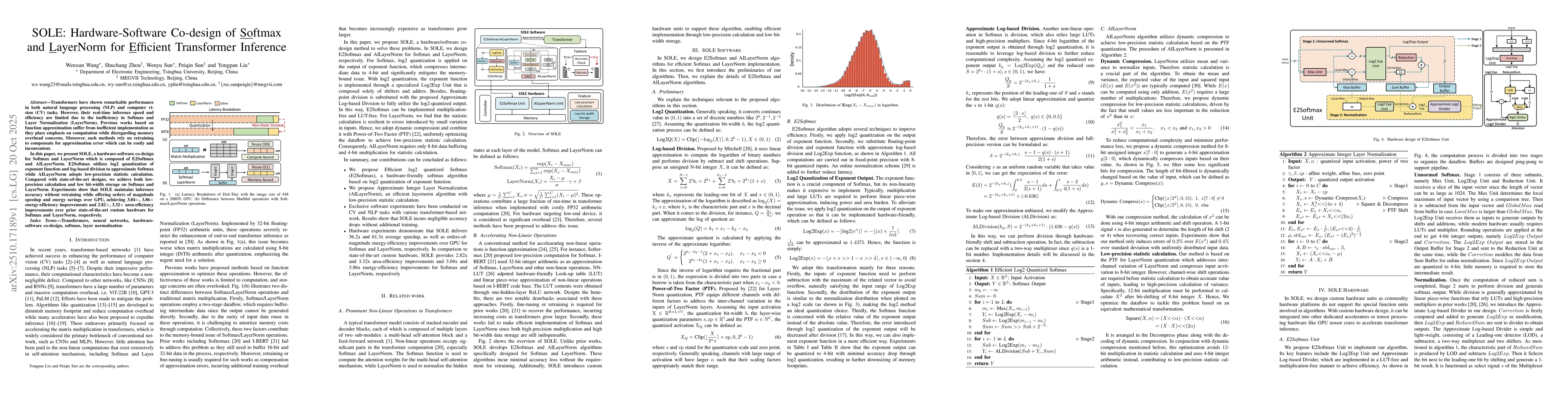 Thumbnail for SOLE: Hardware-Software Co-design of Softmax and LayerNorm for Efficient
  Transformer Inference