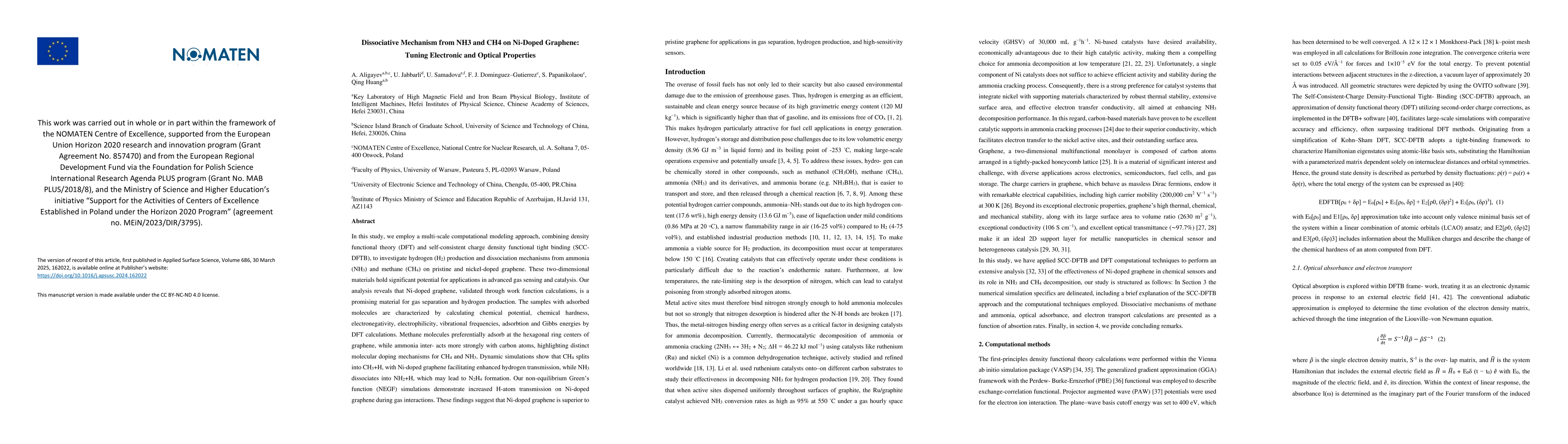 Thumbnail for Dissociative Mechanism from NH3 and CH4 on Ni-Doped Graphene: Tuning
  Electronic and Optical Properties