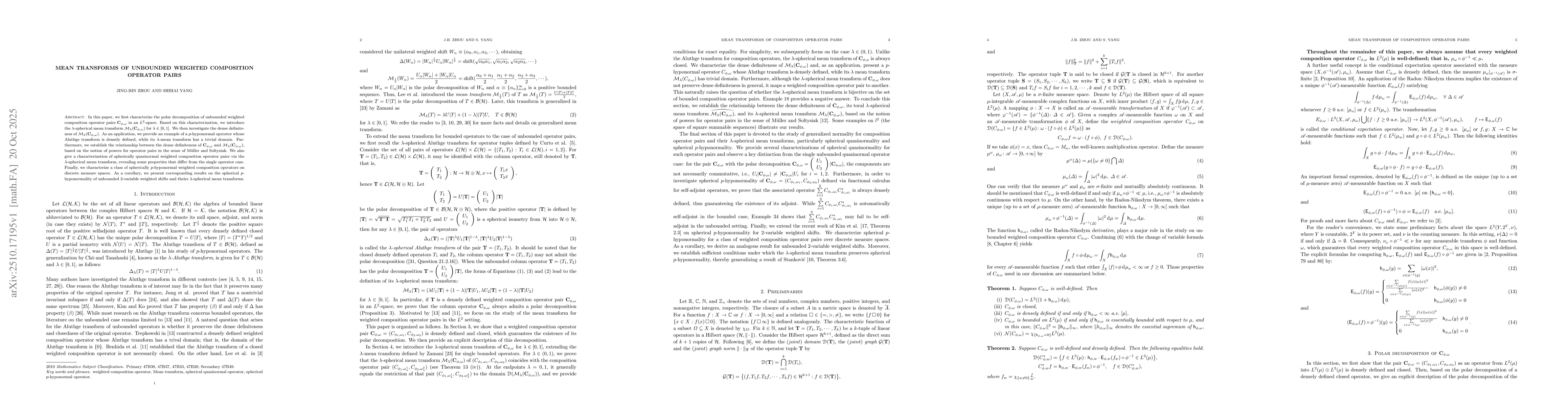 Thumbnail for Mean transforms of unbounded weighted composition operator pairs