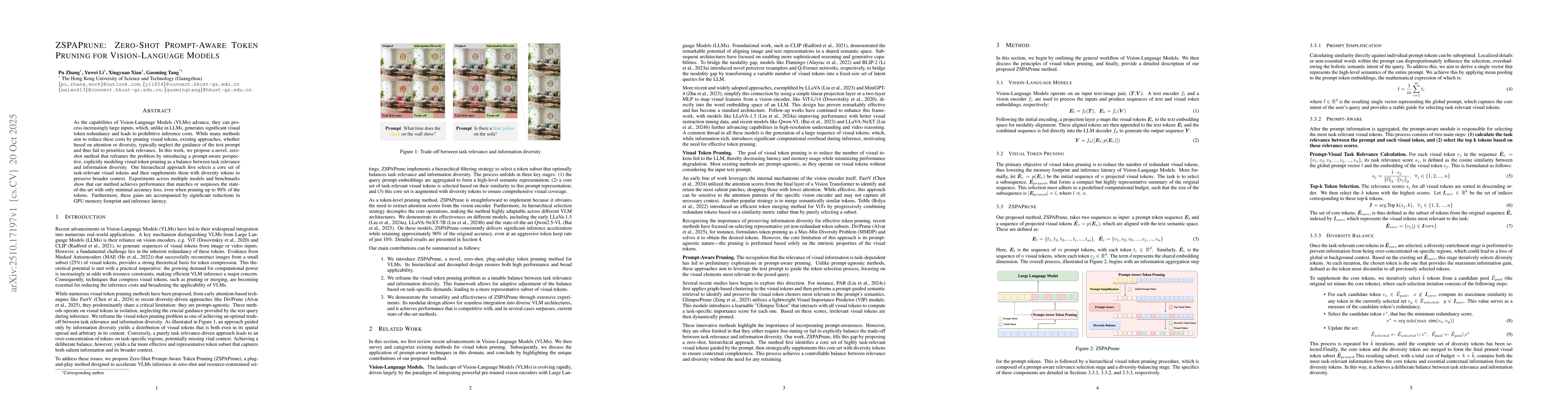 Thumbnail for ZSPAPrune: Zero-Shot Prompt-Aware Token Pruning for Vision-Language
  Models