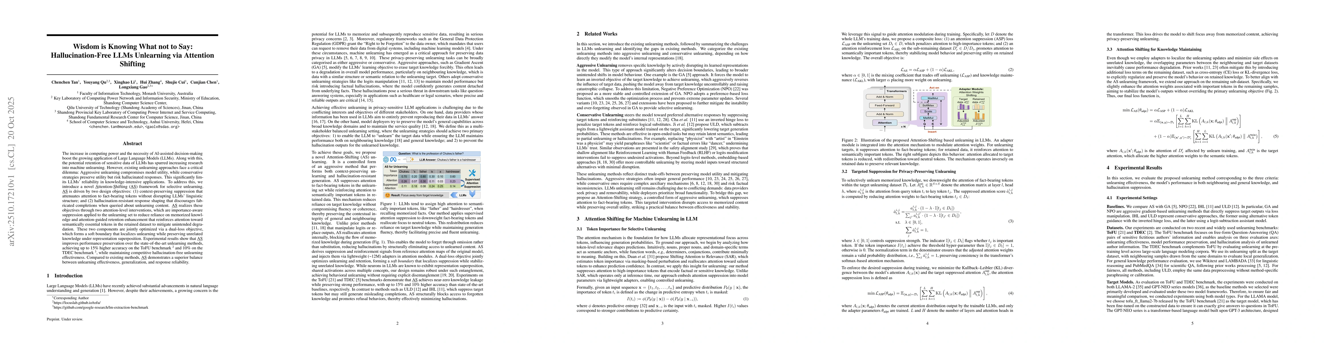 Thumbnail for Wisdom is Knowing What not to Say: Hallucination-Free LLMs Unlearning
  via Attention Shifting