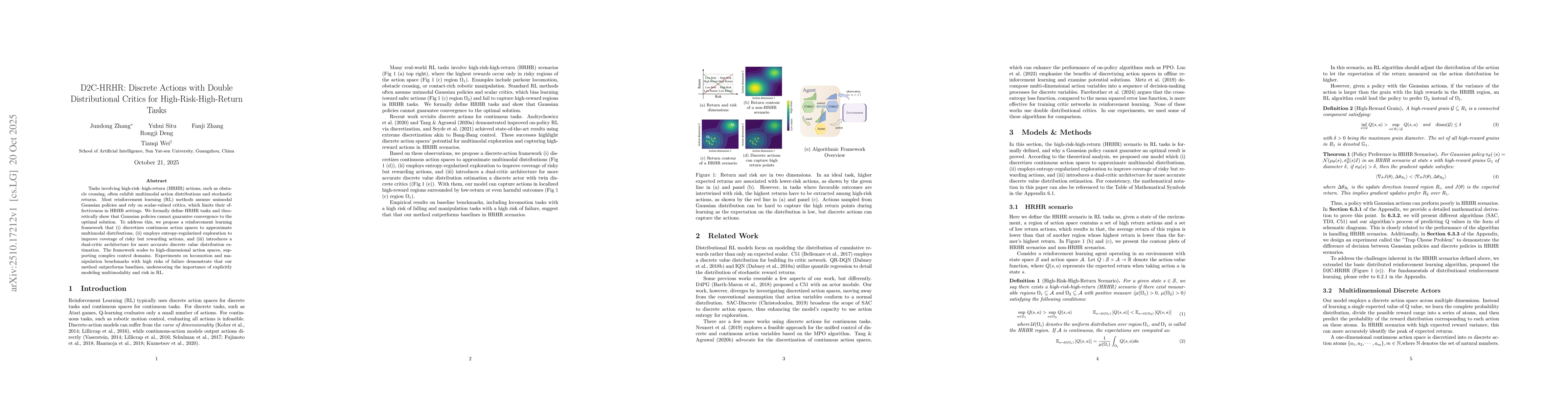 Thumbnail for D2C-HRHR: Discrete Actions with Double Distributional Critics for
  High-Risk-High-Return Tasks