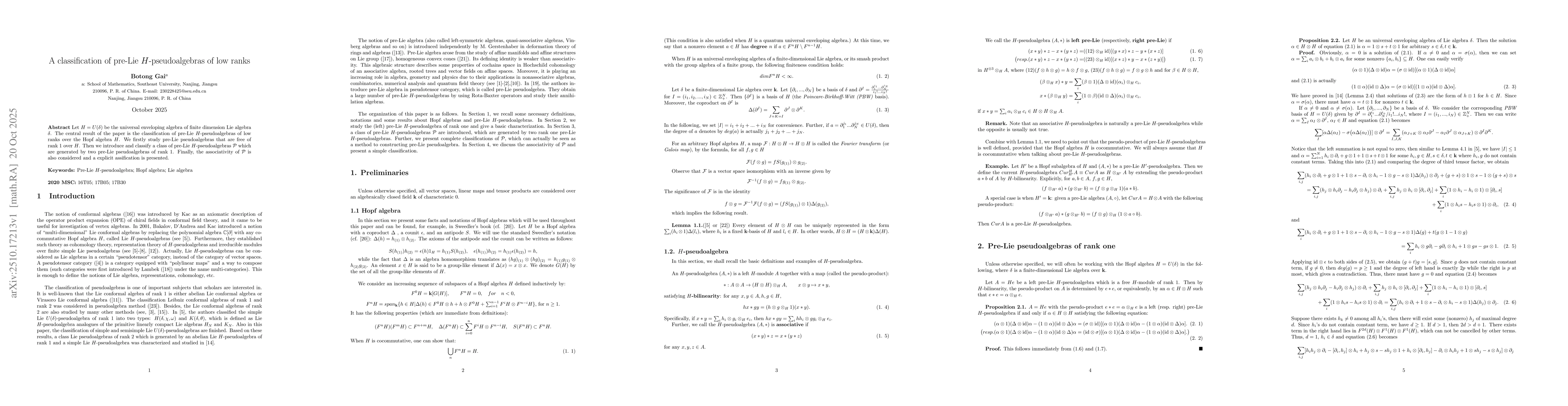 Thumbnail for A classification of pre-Lie $H$-pseudoalgebras of low ranks