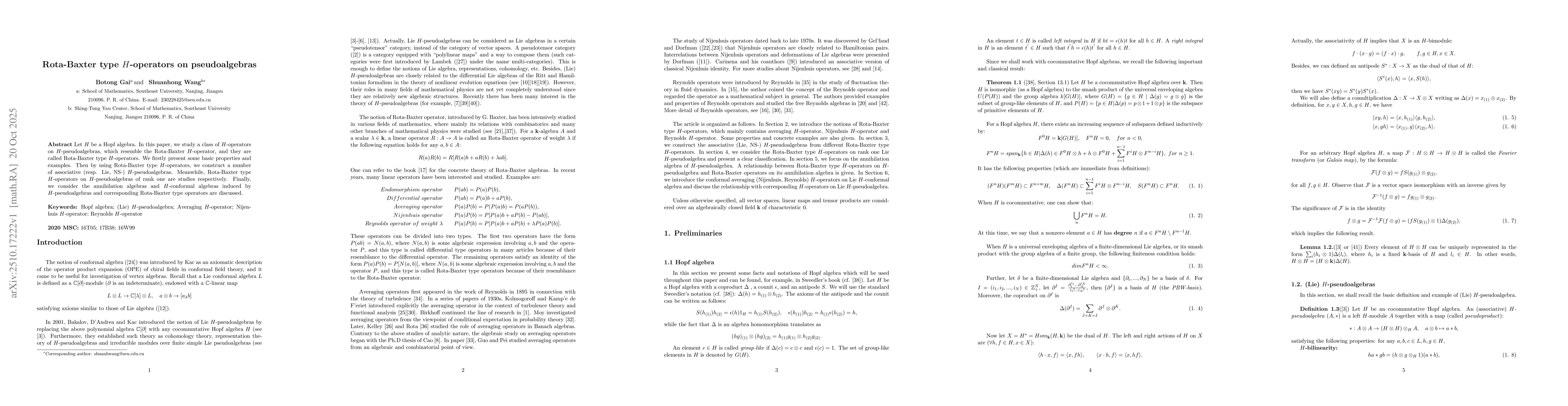 Thumbnail for Rota-Baxter type $H$-operators on pseudoalgebras