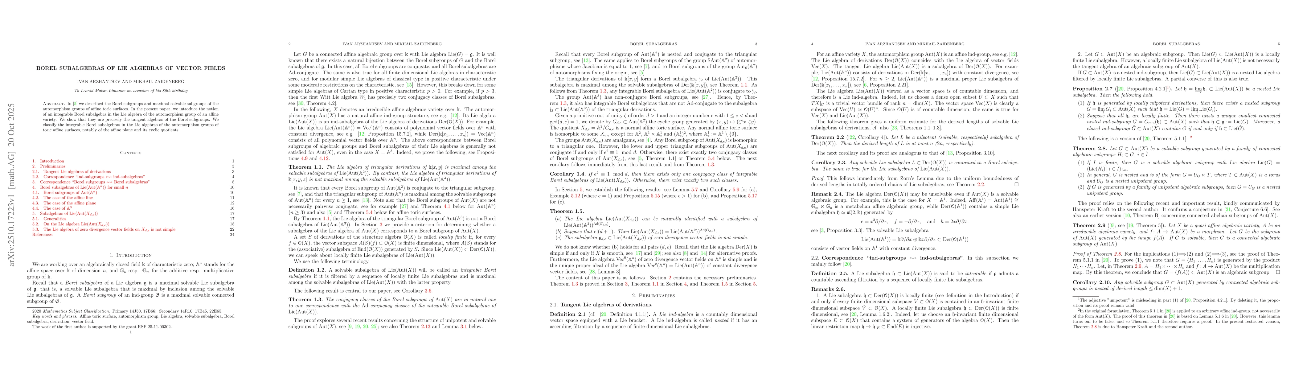 Thumbnail for Borel subalgebras of Lie algebras of vector fields