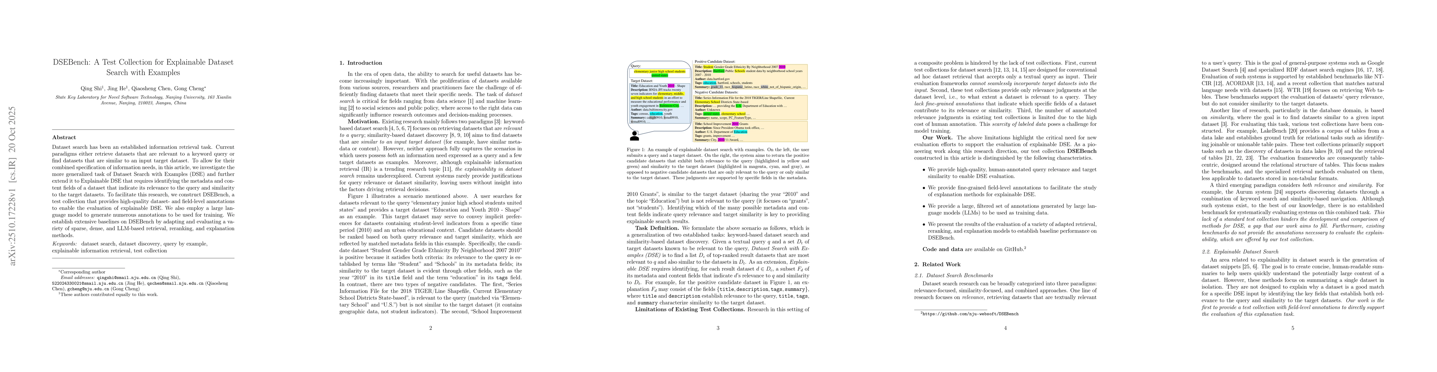 Thumbnail for DSEBench: A Test Collection for Explainable Dataset Search with Examples