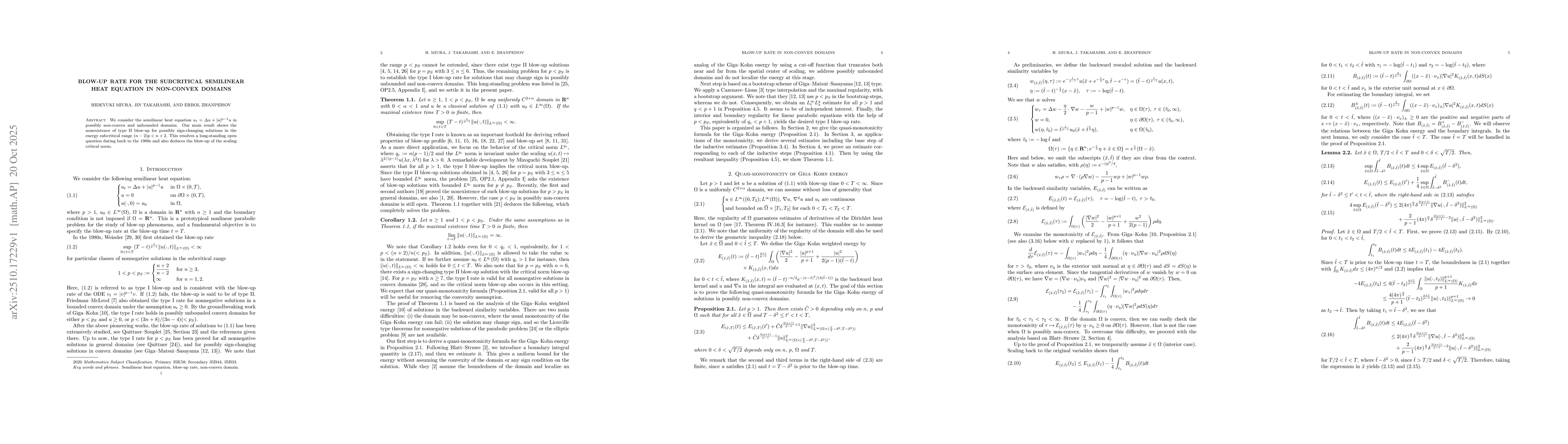 Thumbnail for Blow-up rate for the subcritical semilinear heat equation in non-convex
  domains
