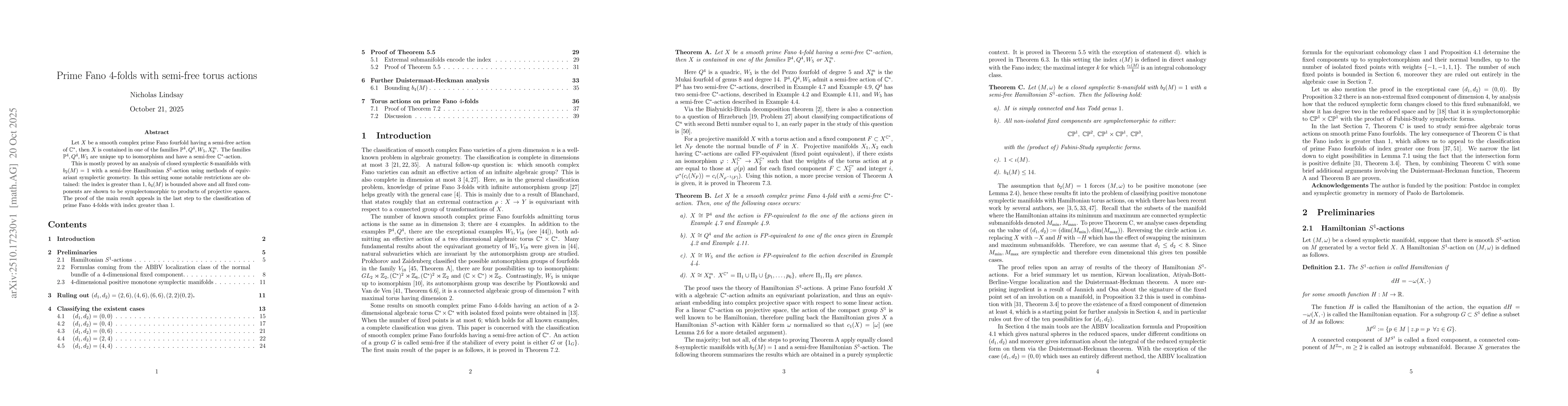 Thumbnail for Prime Fano $4$-folds with semi-free torus actions