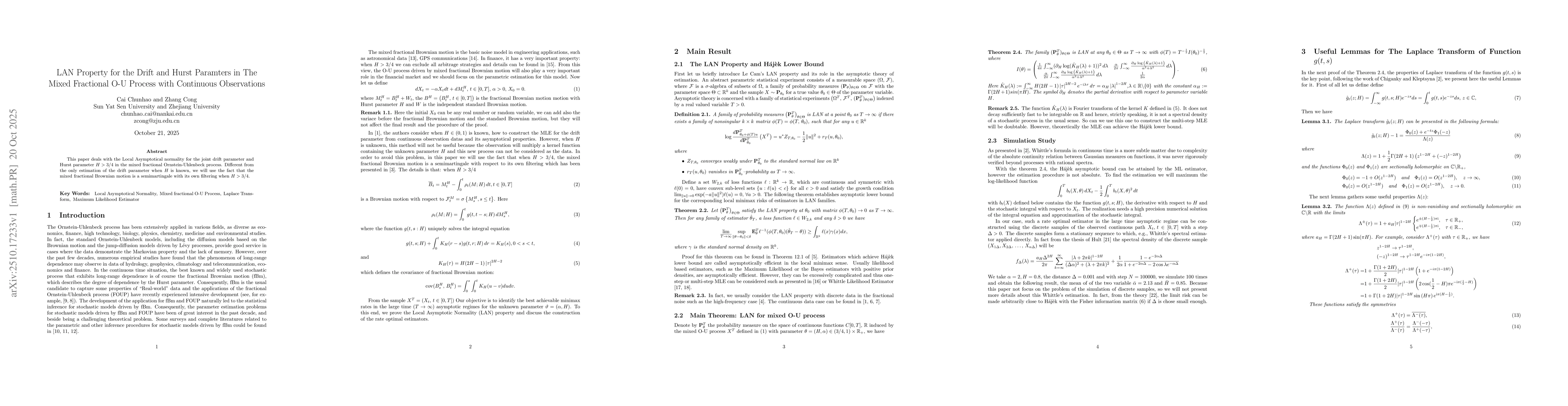 Thumbnail for LAN Property for the Drift and Hurst Paramters in The Mixed Fractional
  O-U Process with Continuous Observations