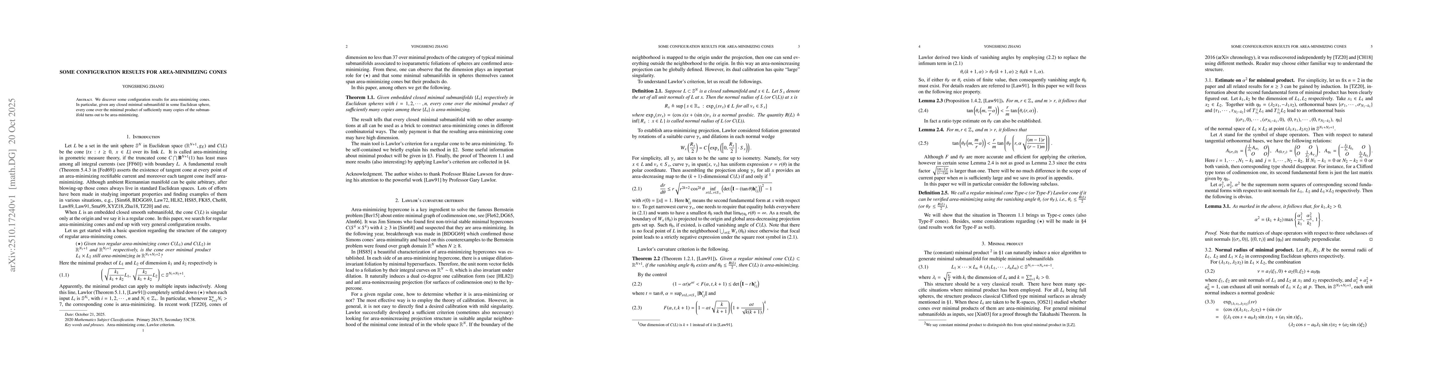 Thumbnail for Some configuration results for area-minimizing cones
