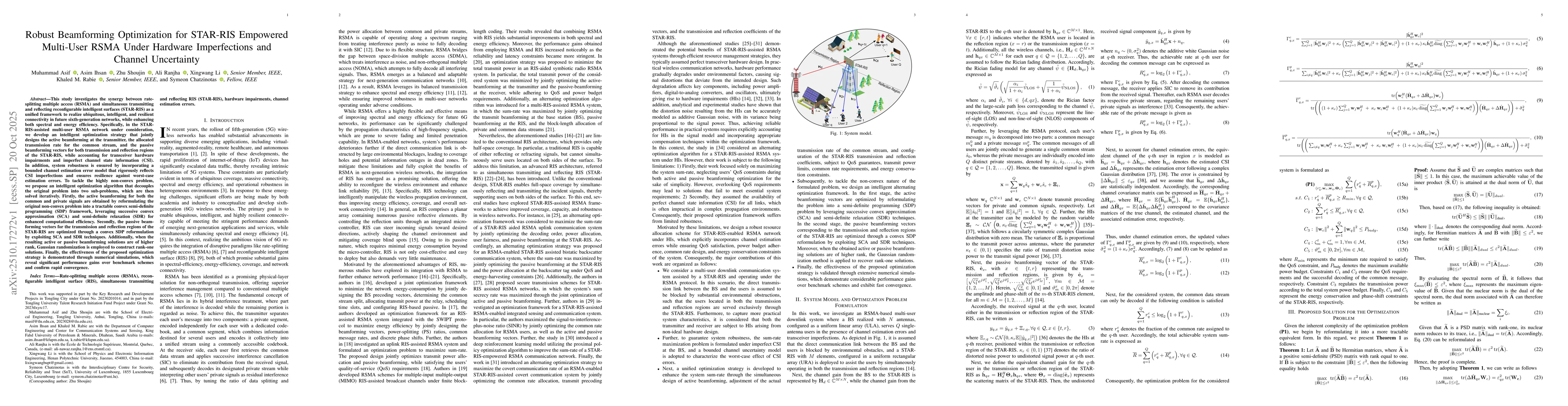 Thumbnail for Robust Beamforming Optimization for STAR-RIS Empowered Multi-User RSMA
  Under Hardware Imperfections and Channel Uncertainty