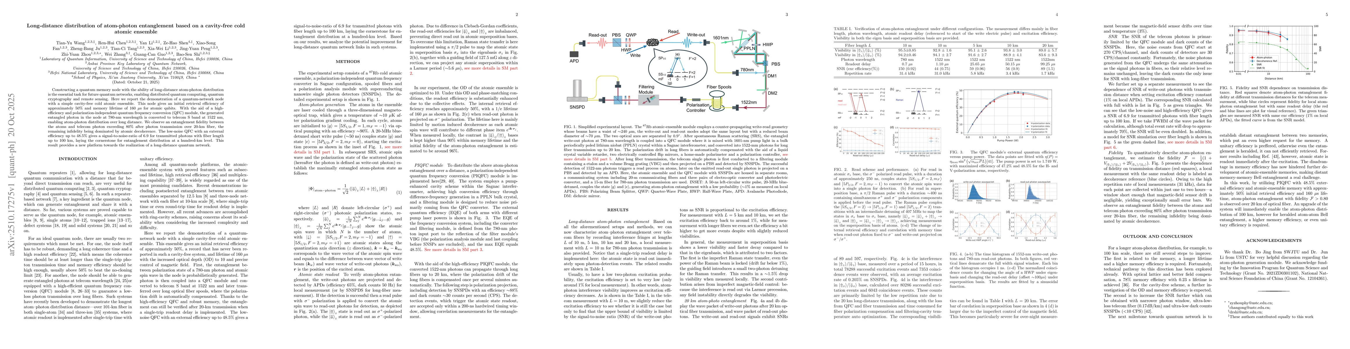 Thumbnail for Long-distance distribution of atom-photon entanglement based on a
  cavity-free cold atomic ensemble