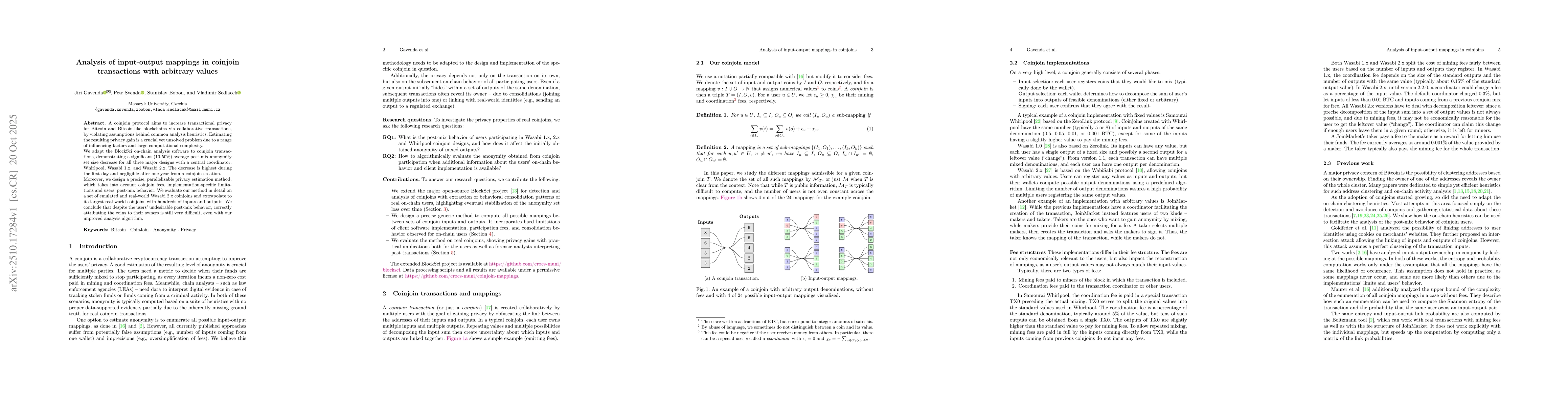 Thumbnail for Analysis of Input-Output Mappings in Coinjoin Transactions with
  Arbitrary Values