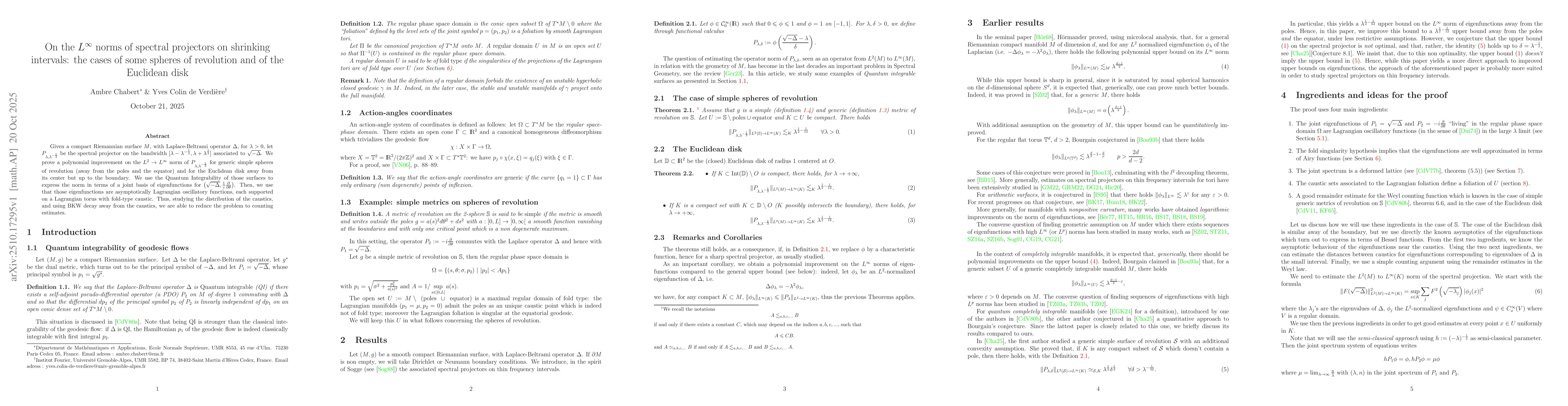 Thumbnail for On the {$L^\infty $} norms of spectral projectors on shrinking
  intervals: the cases of some spheres of revolution and of the Euclidean disk