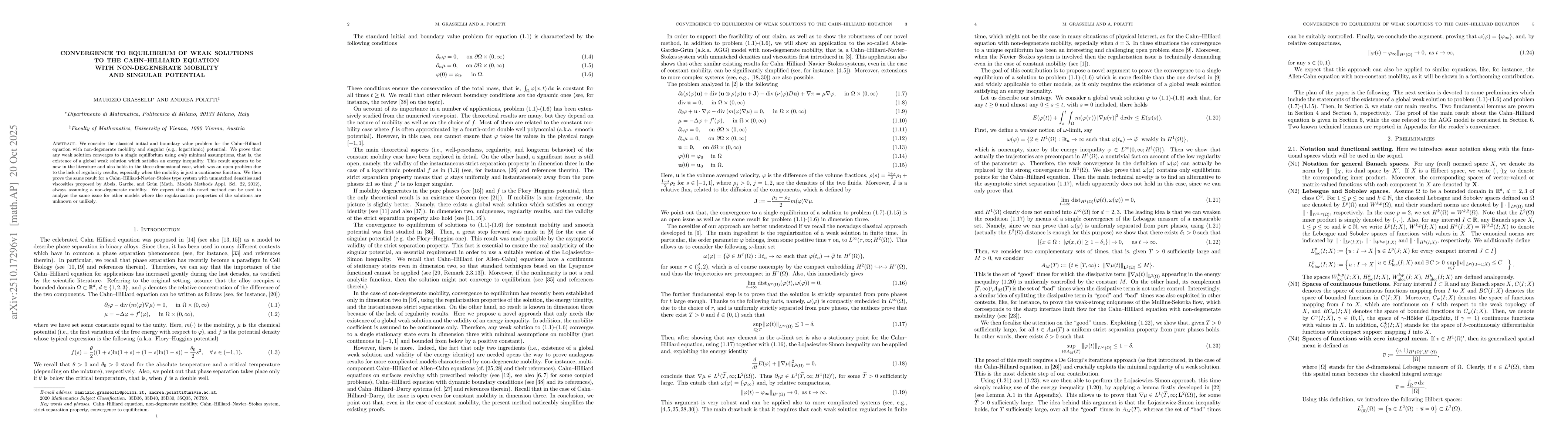 Thumbnail for Convergence to equilibrium of weak solutions to the Cahn--Hilliard
  equation with non-degenerate mobility and singular potential