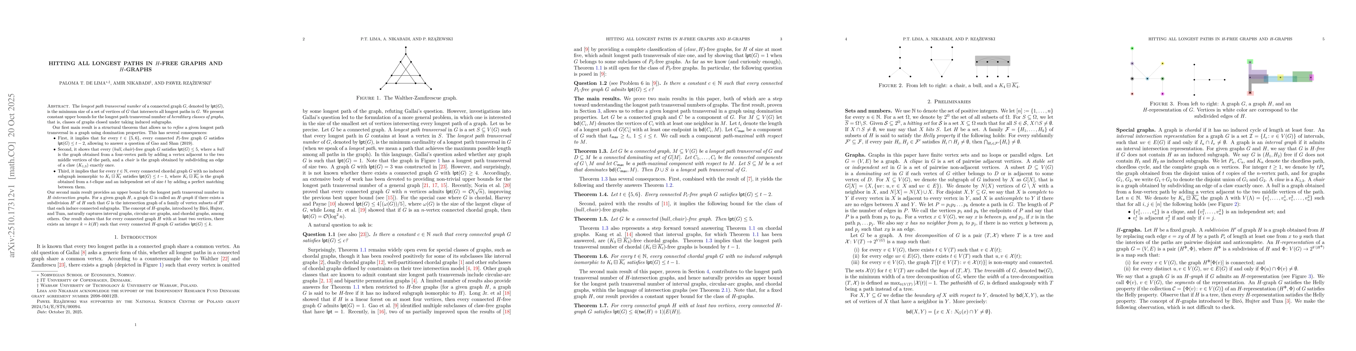 Thumbnail for Hitting all longest paths in $H$-free graphs and $H$-graphs