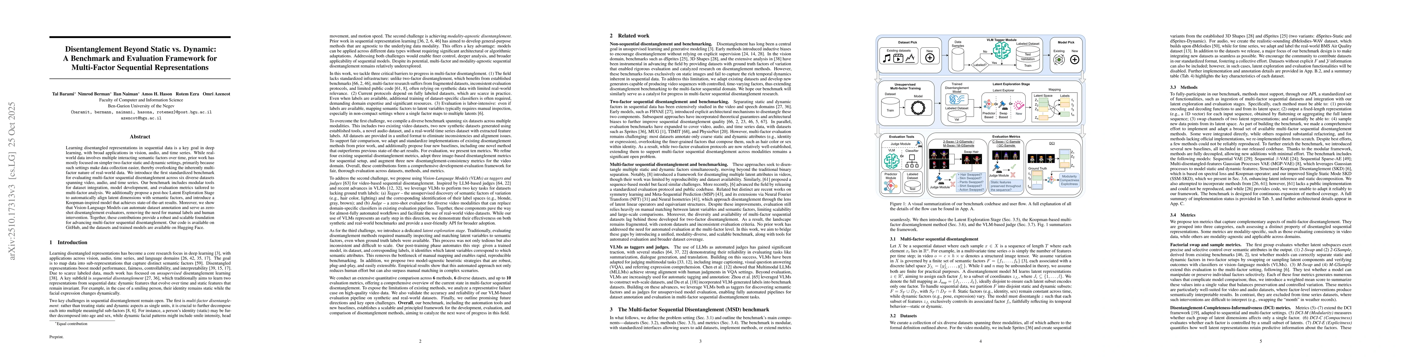 Thumbnail for Disentanglement Beyond Static vs. Dynamic: A Benchmark and Evaluation
  Framework for Multi-Factor Sequential Representations