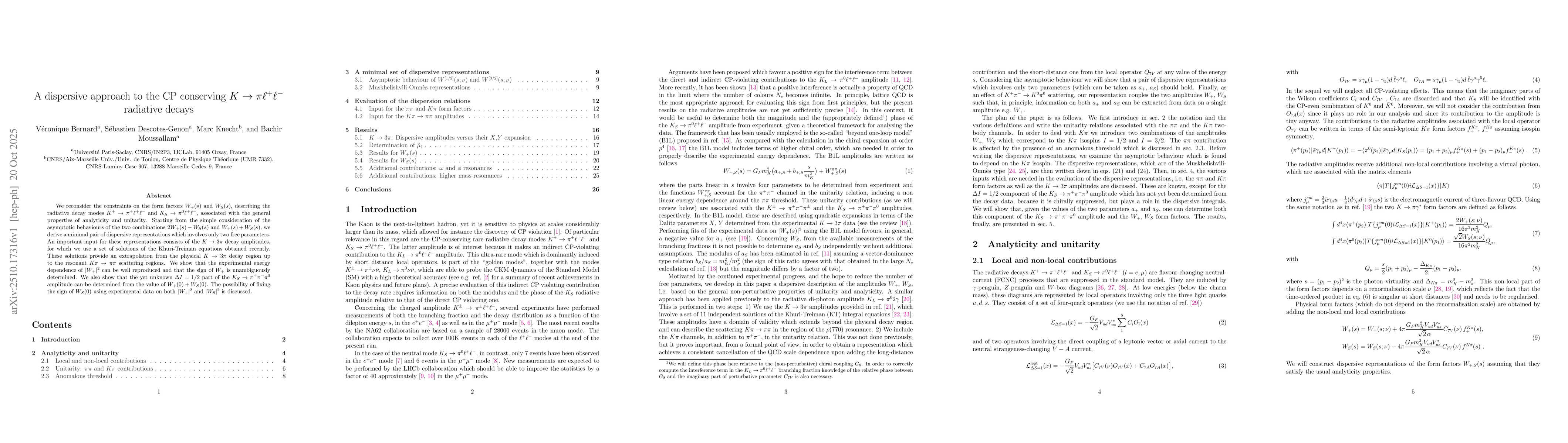 Thumbnail for A dispersive approach to the CP conserving $K\toπ\ell^+\ell^-$
  radiative decays