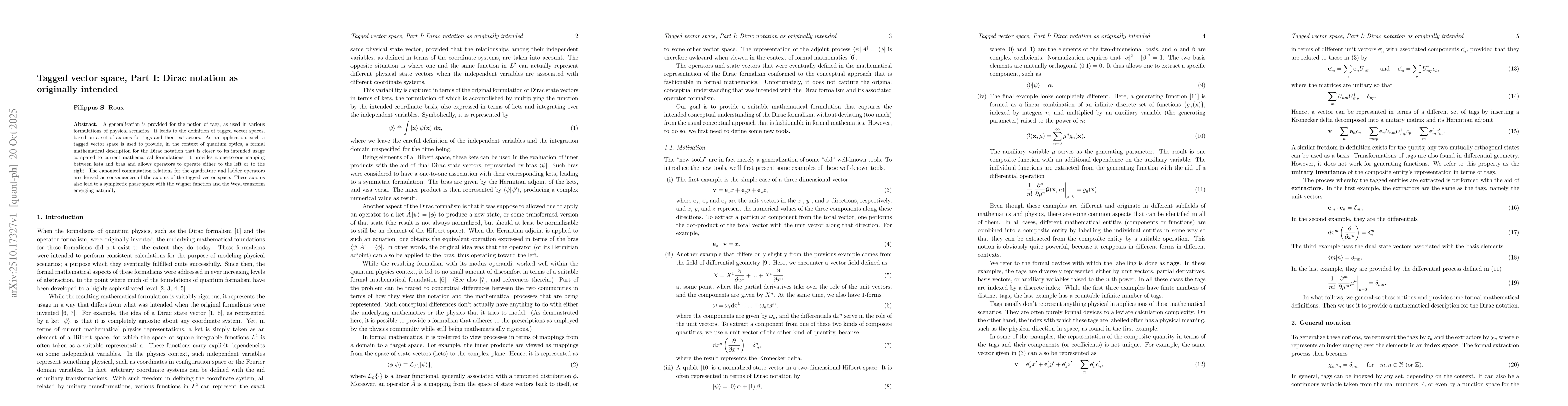 Thumbnail for Tagged vector space, Part I: Dirac notation as originally intended