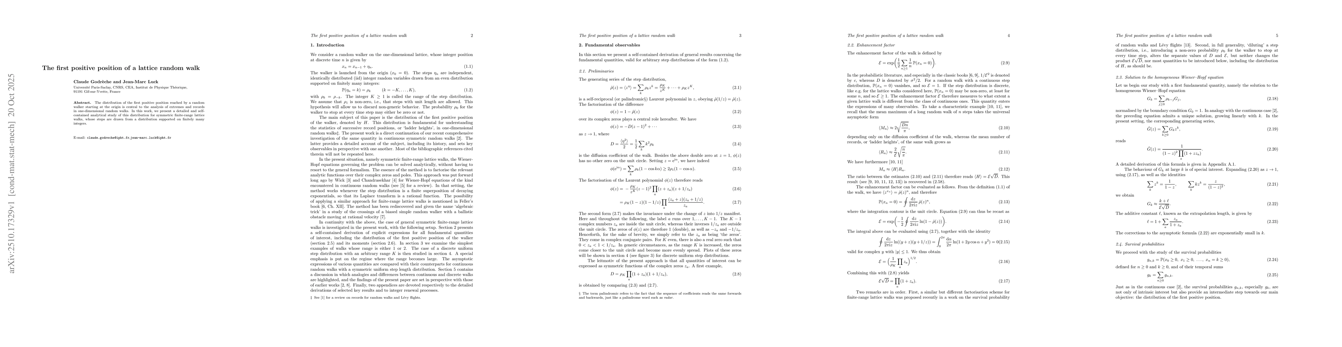 Thumbnail for The first positive position of a lattice random walk